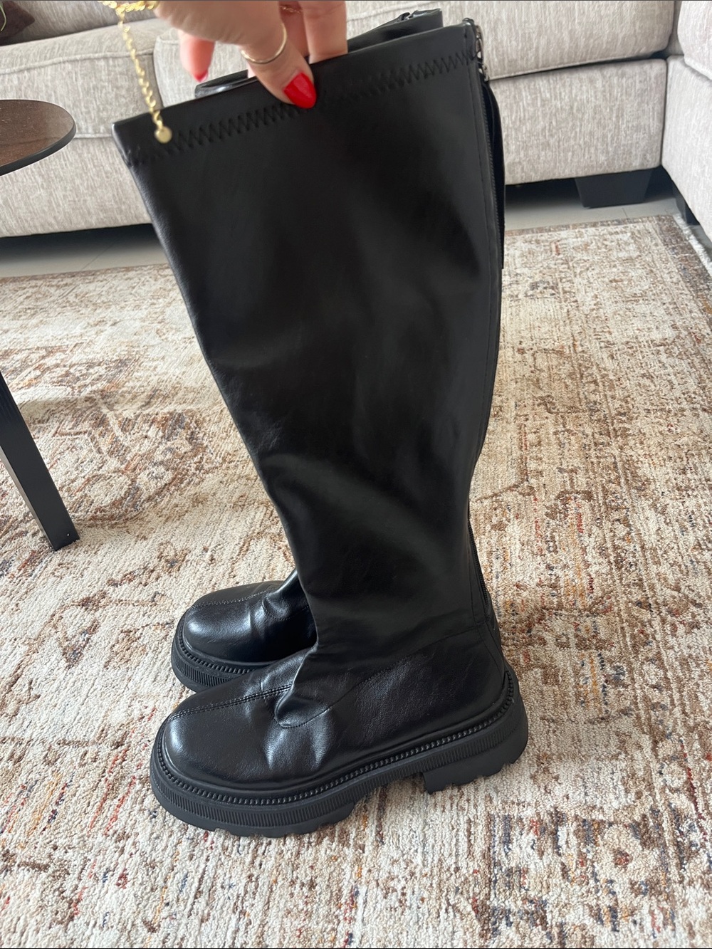 Women's Black Over-the-Knee Leather Boots - Picture 2 of 7